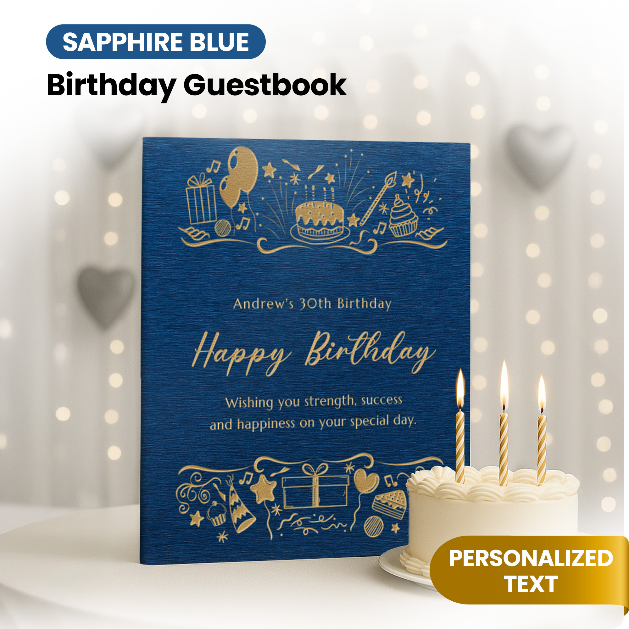 Personalized Birthday Guestbook - Sapphire Blue